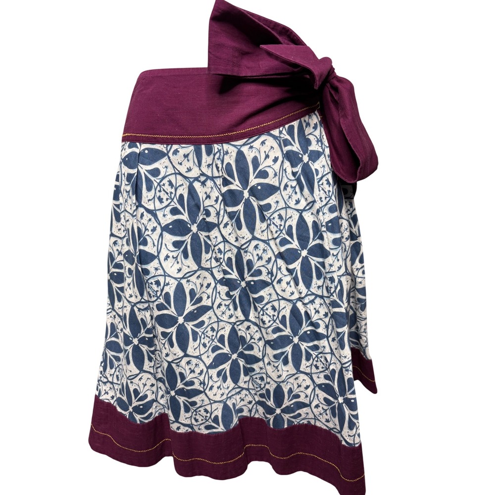EDME & ESYLLTE Purple Floral Wrap Skirt Sz 8 Bow A-Line Boho-Chic Artsy Eclectic